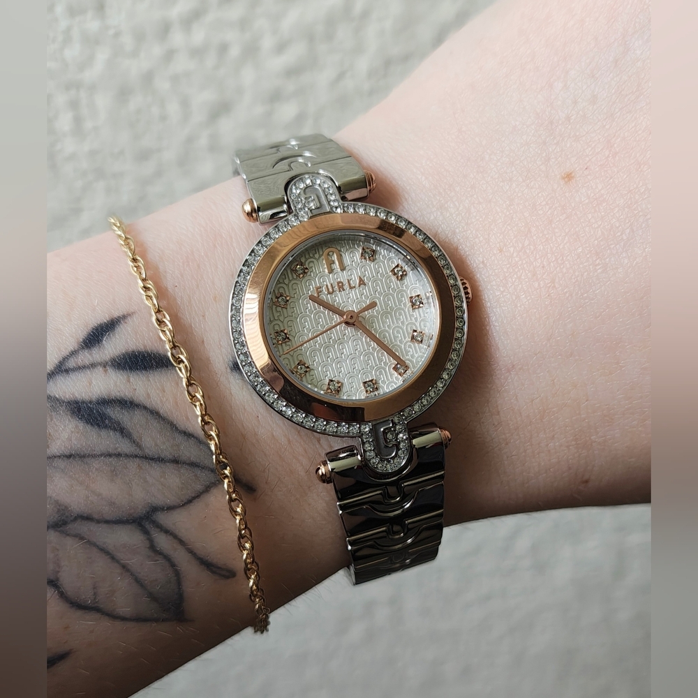 Furla Rose Gold & Silver Rhinestone Watch⌚